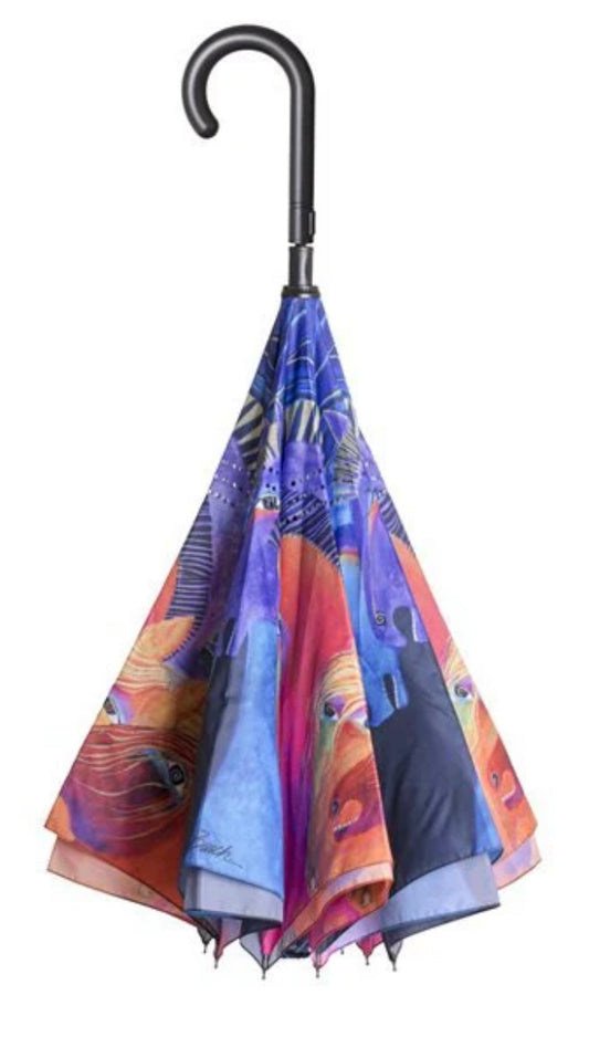 Galleria Laurel Burch Wild Horses Stick Umbrella Reverse Close