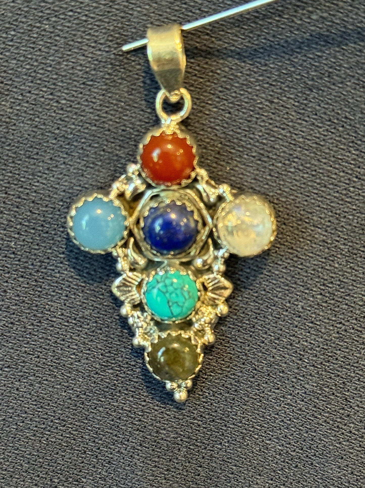 Sterling Silver Carnelian, Moonstone, Lapis, Turquoise, Labradorite, Chalcedony Pendant New