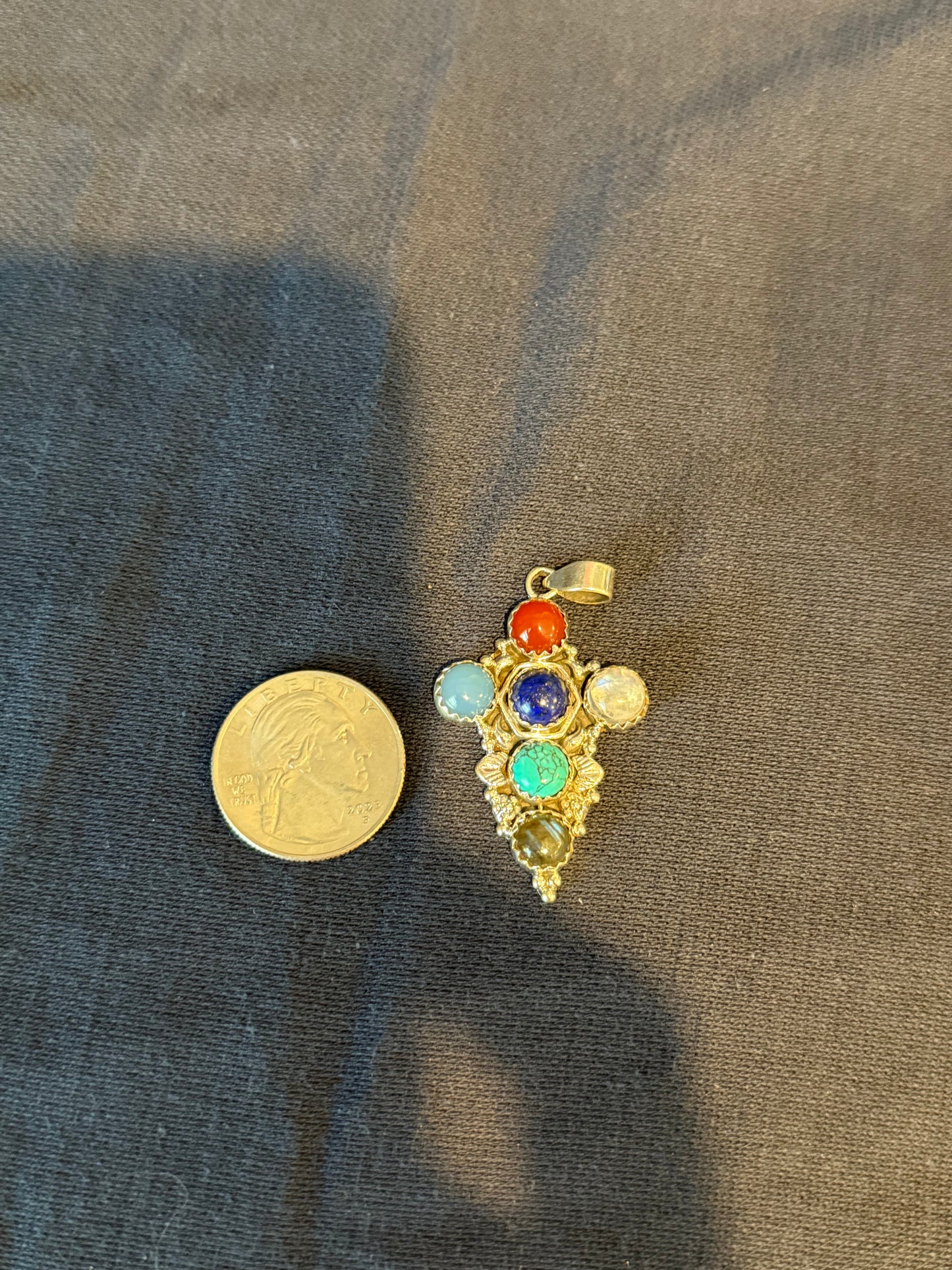 Sterling Silver Carnelian, Moonstone, Lapis, Turquoise, Labradorite, Chalcedony Pendant New