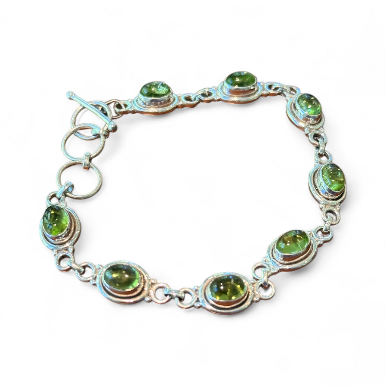 Sterling Silver Tennis Bracelet With Peridot Adjustable