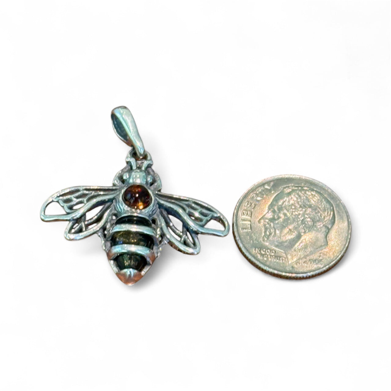 Sterling Silver Amber Bee Pendant