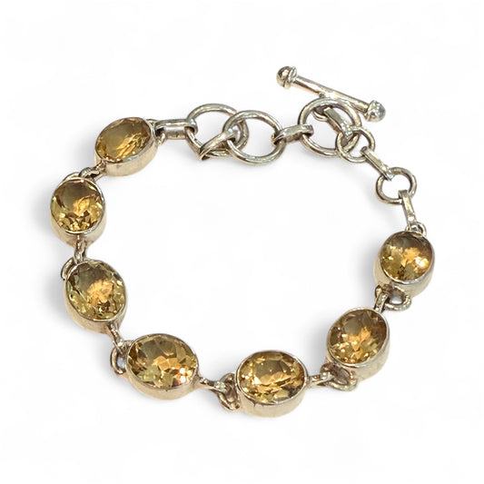 Sterling Silver Citrine Tennis Bracelet Adjustable New