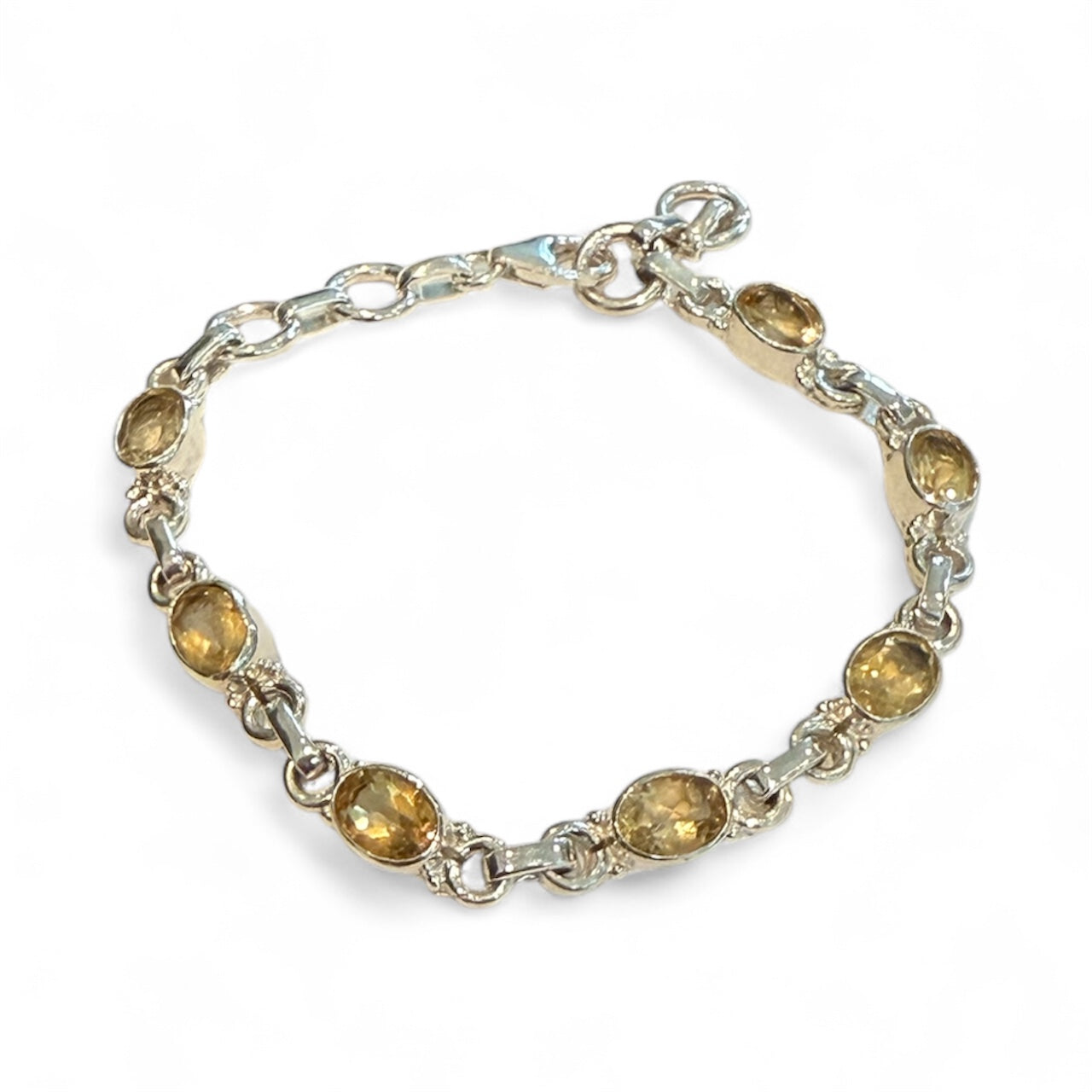 Sterling Silver Tennis Bracelet With Yellow Citrine Adjustable