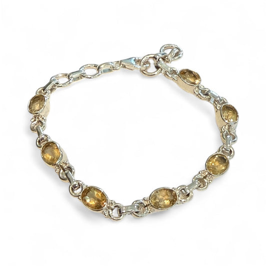 Sterling Silver Tennis Bracelet With Yellow Citrine Adjustable