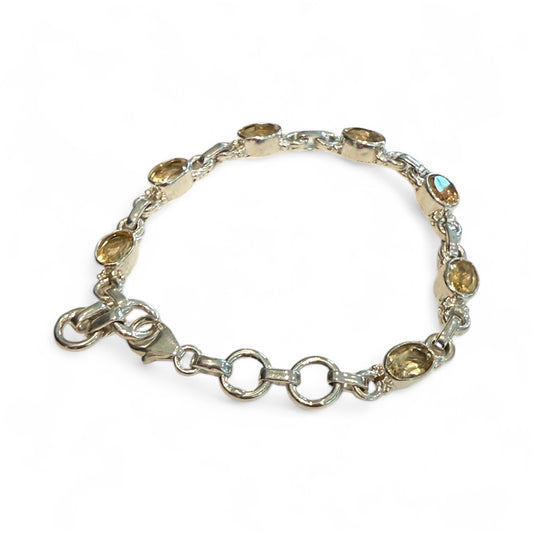 Sterling Silver Tennis Bracelet With Yellow Citrine Adjustable