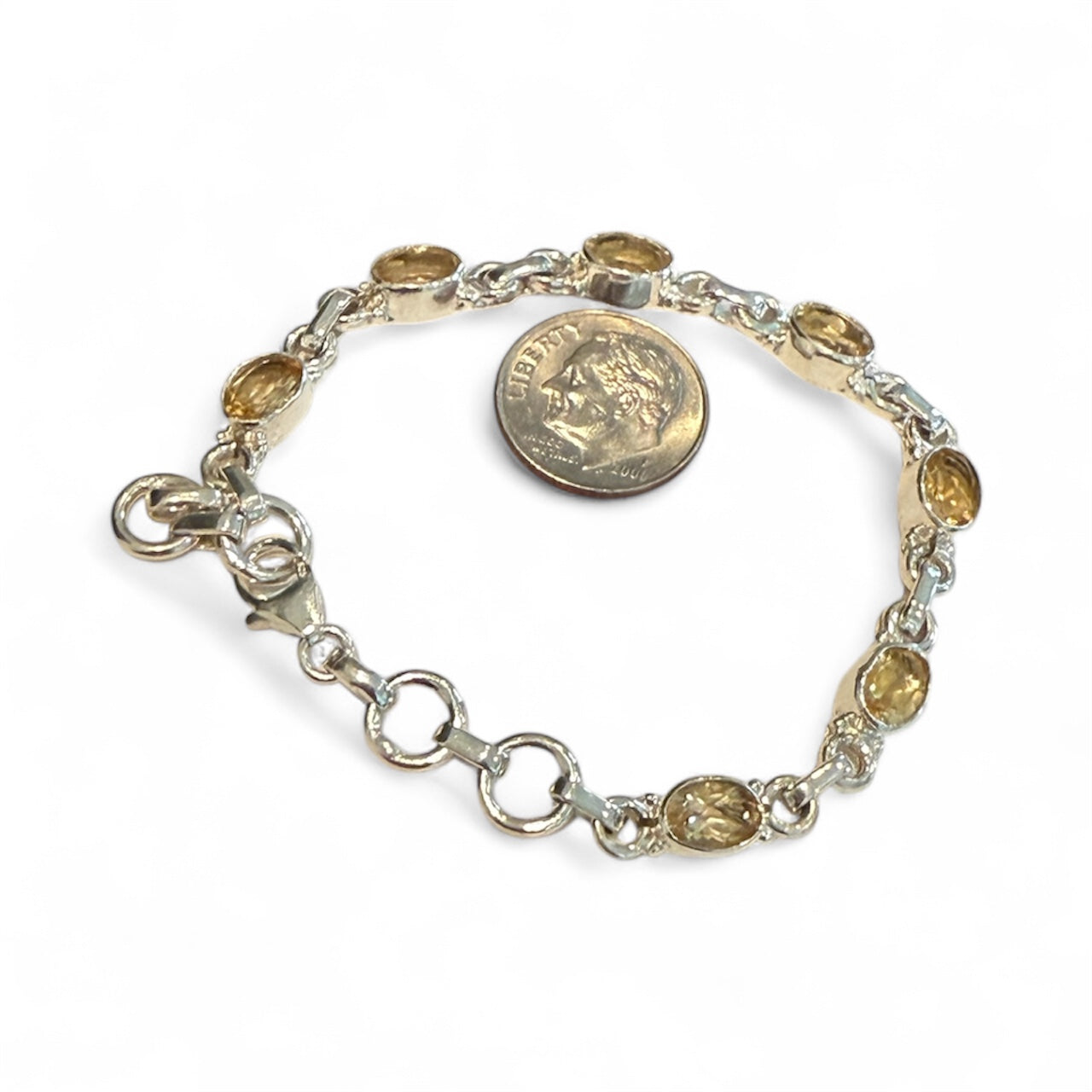 Sterling Silver Tennis Bracelet With Yellow Citrine Adjustable