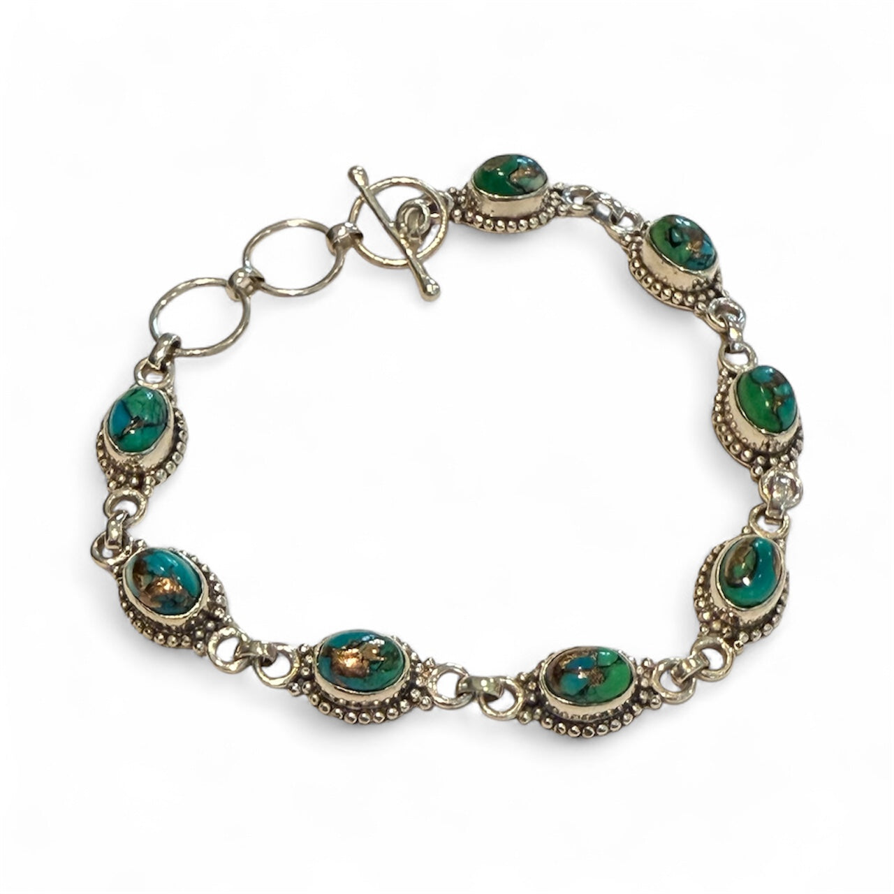 Sterling Silver Peacock Dahlia Turquoise Bracelet