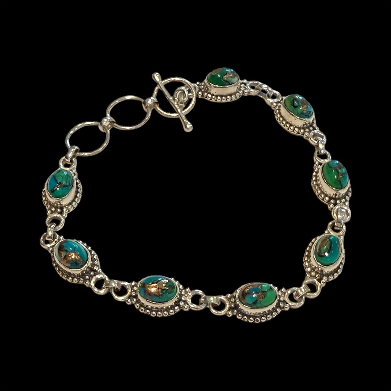 Sterling Silver Peacock Dahlia Turquoise Bracelet