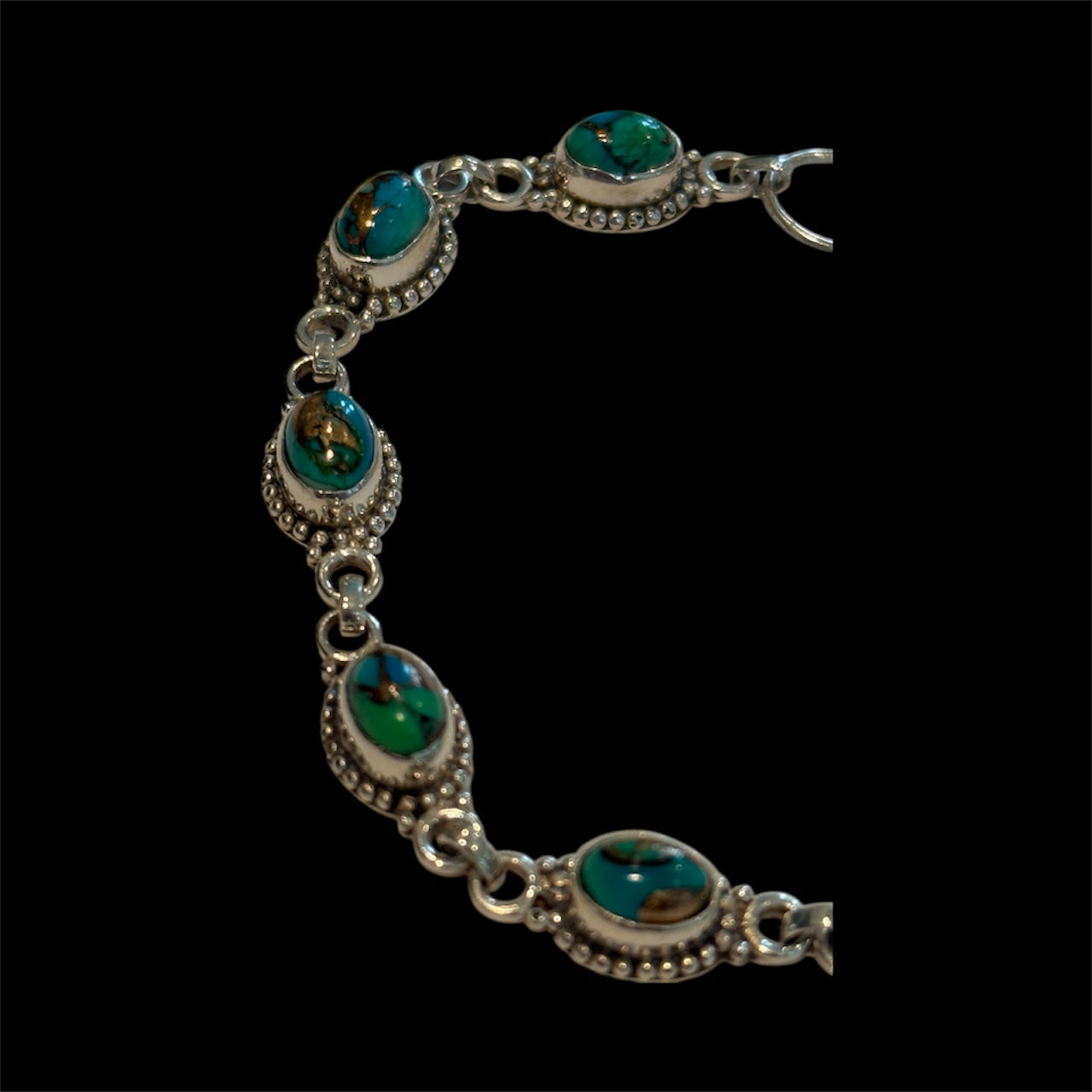 Sterling Silver Peacock Dahlia Turquoise Bracelet