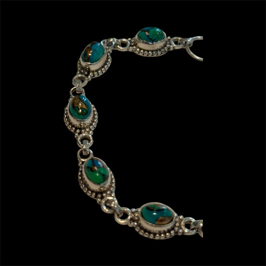 Sterling Silver Peacock Dahlia Turquoise Bracelet
