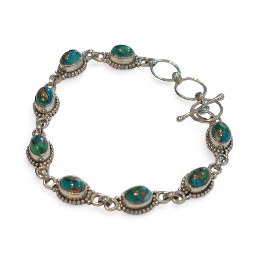 Sterling Silver Peacock Dahlia Turquoise Bracelet