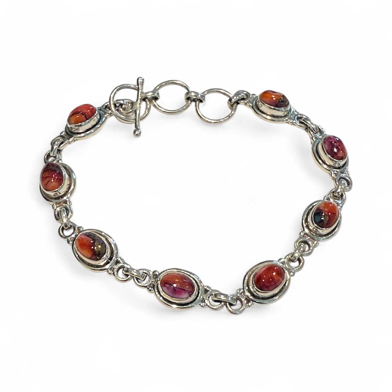 Sterling Silver Pink Dahlia Turquoise Bracelet Adjustable