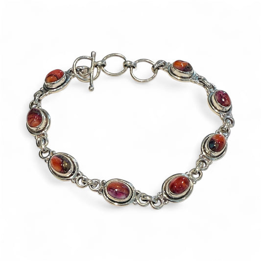 Sterling Silver Pink Dahlia Turquoise Bracelet Adjustable