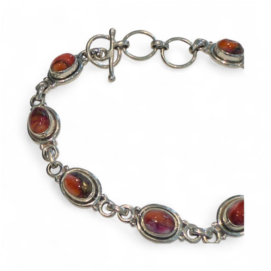 Sterling Silver Pink Dahlia Turquoise Bracelet Adjustable