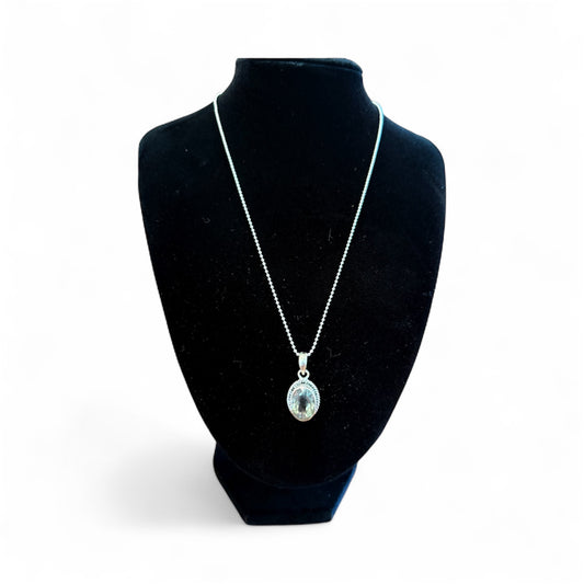 Sterling Silver Green Amethyst Pendant with 18" Ball Chain (Italy)