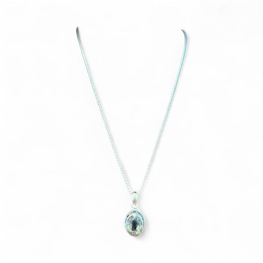 Sterling Silver Green Amethyst Pendant with 18" Ball Chain (Italy)
