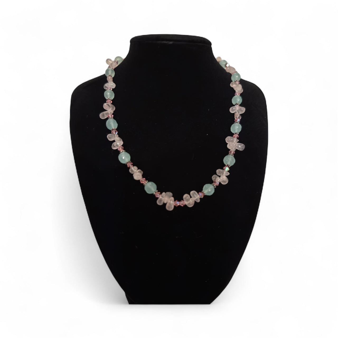 Sterling Silver Chalcedony, Rose Quartz, Swarovski Crystal 16" Necklace