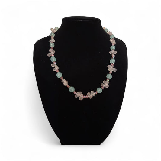 Sterling Silver Chalcedony, Rose Quartz, Swarovski Crystal 16" Necklace
