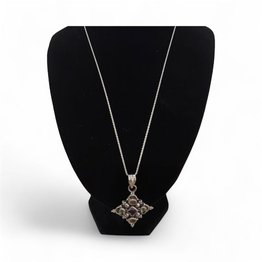 Sterling Silver Citrine, Peridot Amethyst Cross Pendant with 22" Chain