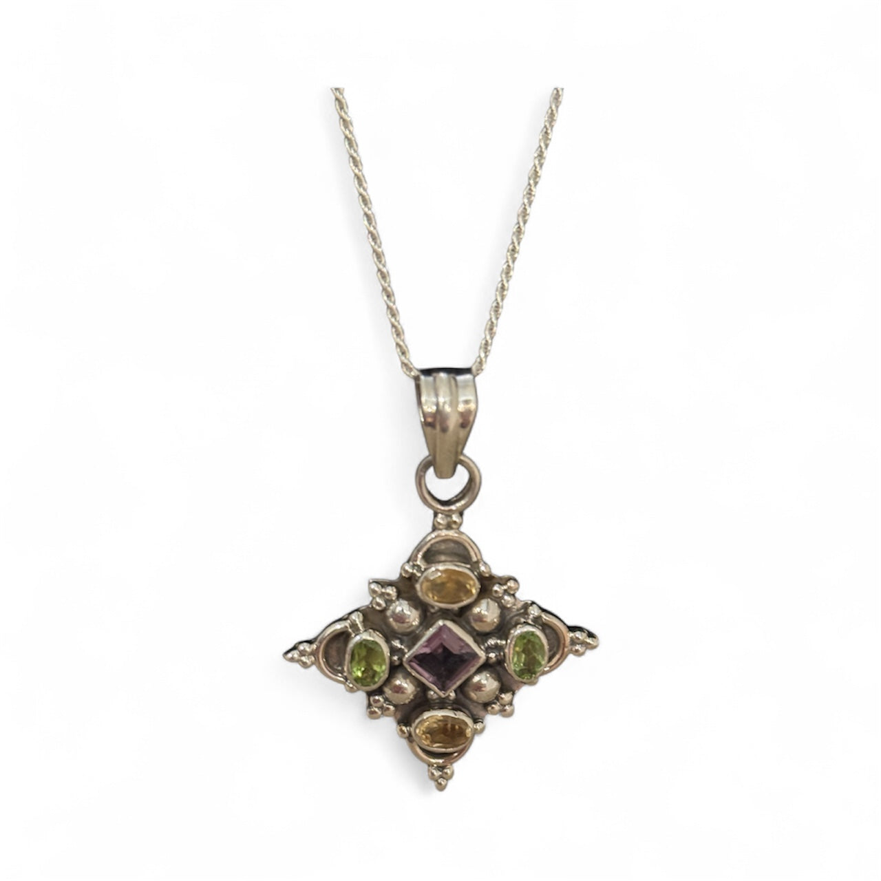 Sterling Silver Citrine, Peridot Amethyst Cross Pendant with 22" Chain