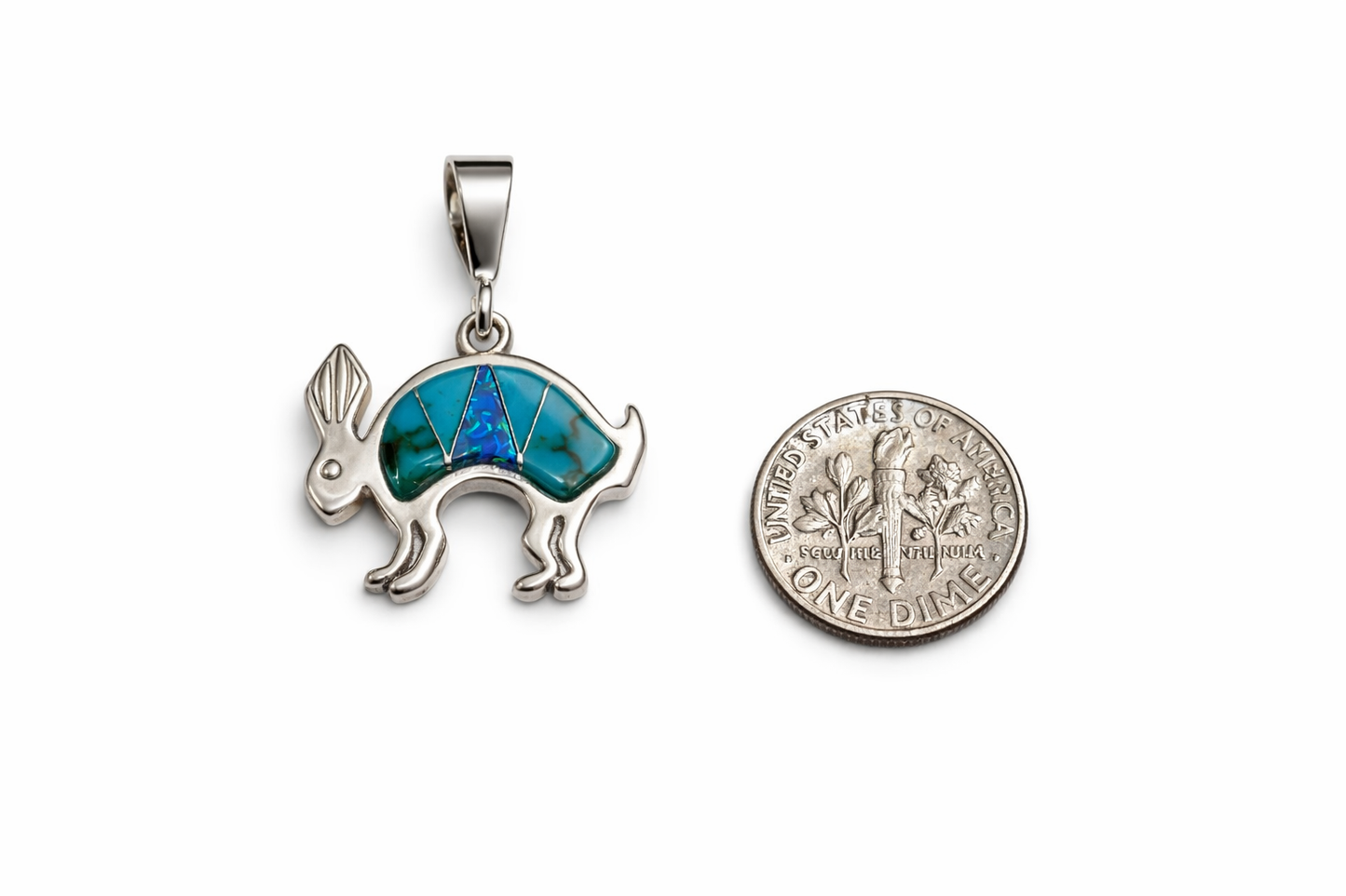 Sterling Silver Inlay Turquoise Jack Rabbit Pendant Signed