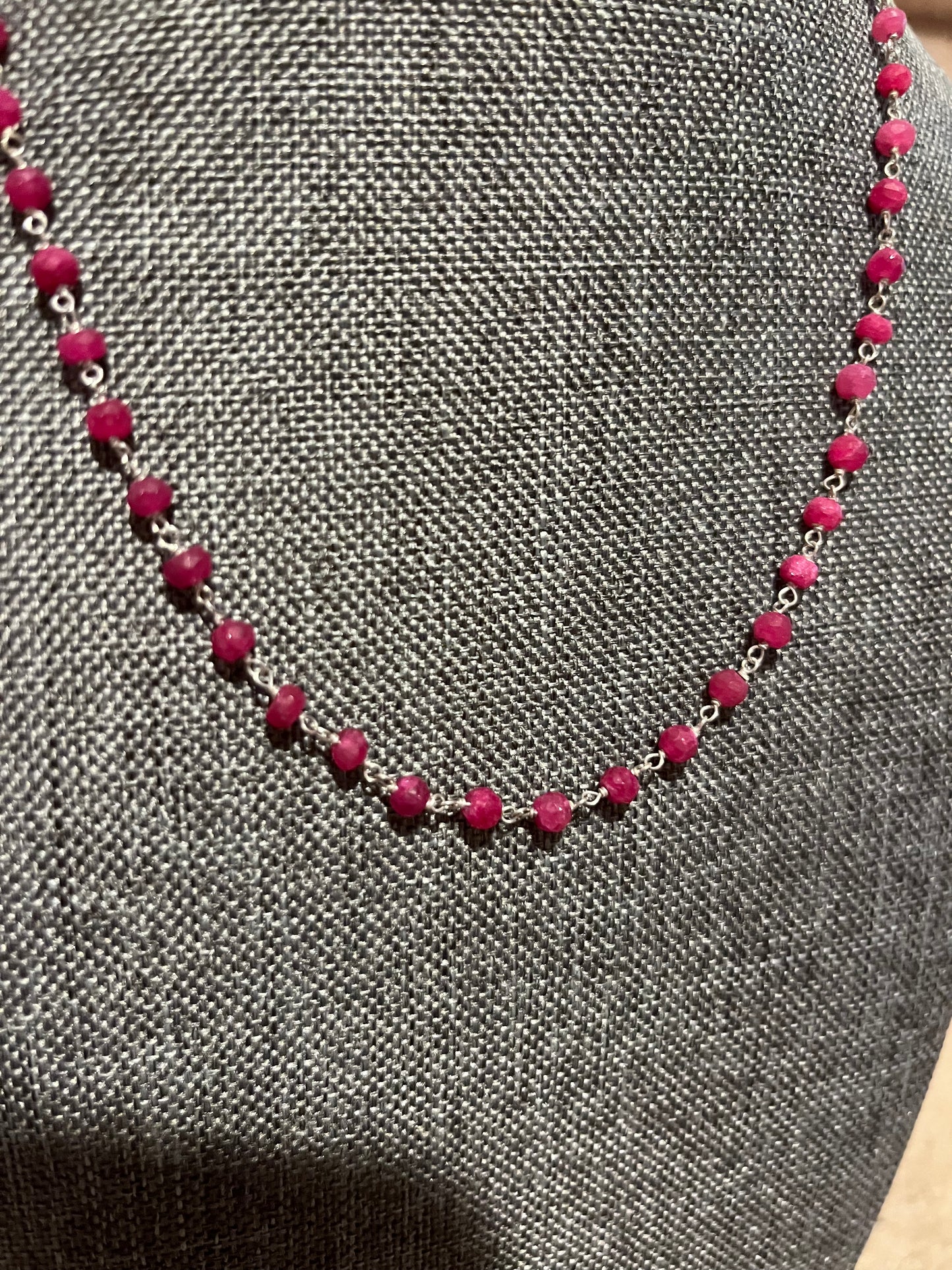 Sterling Silver 16" Ruby Necklace New