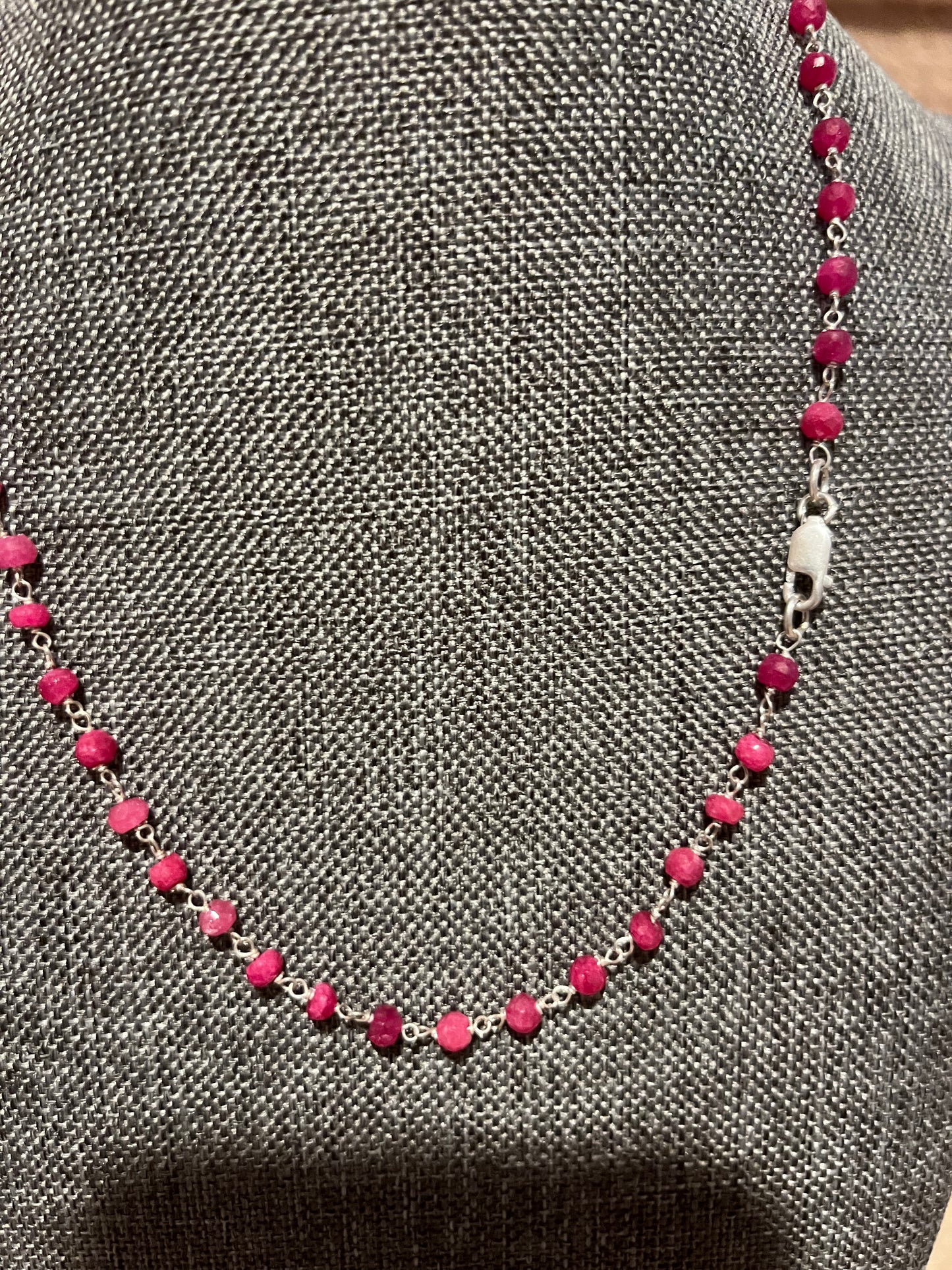 Sterling Silver 16" Ruby Necklace New