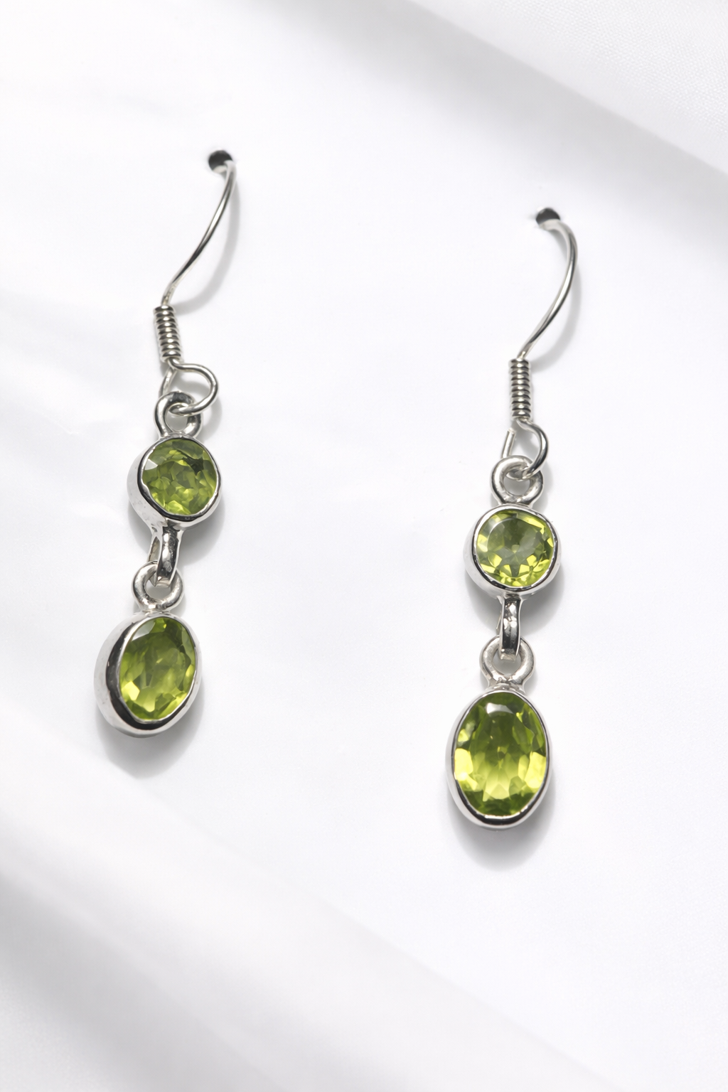 Sterling Silver Double Reticulated Green Peridot Dangle Earrings