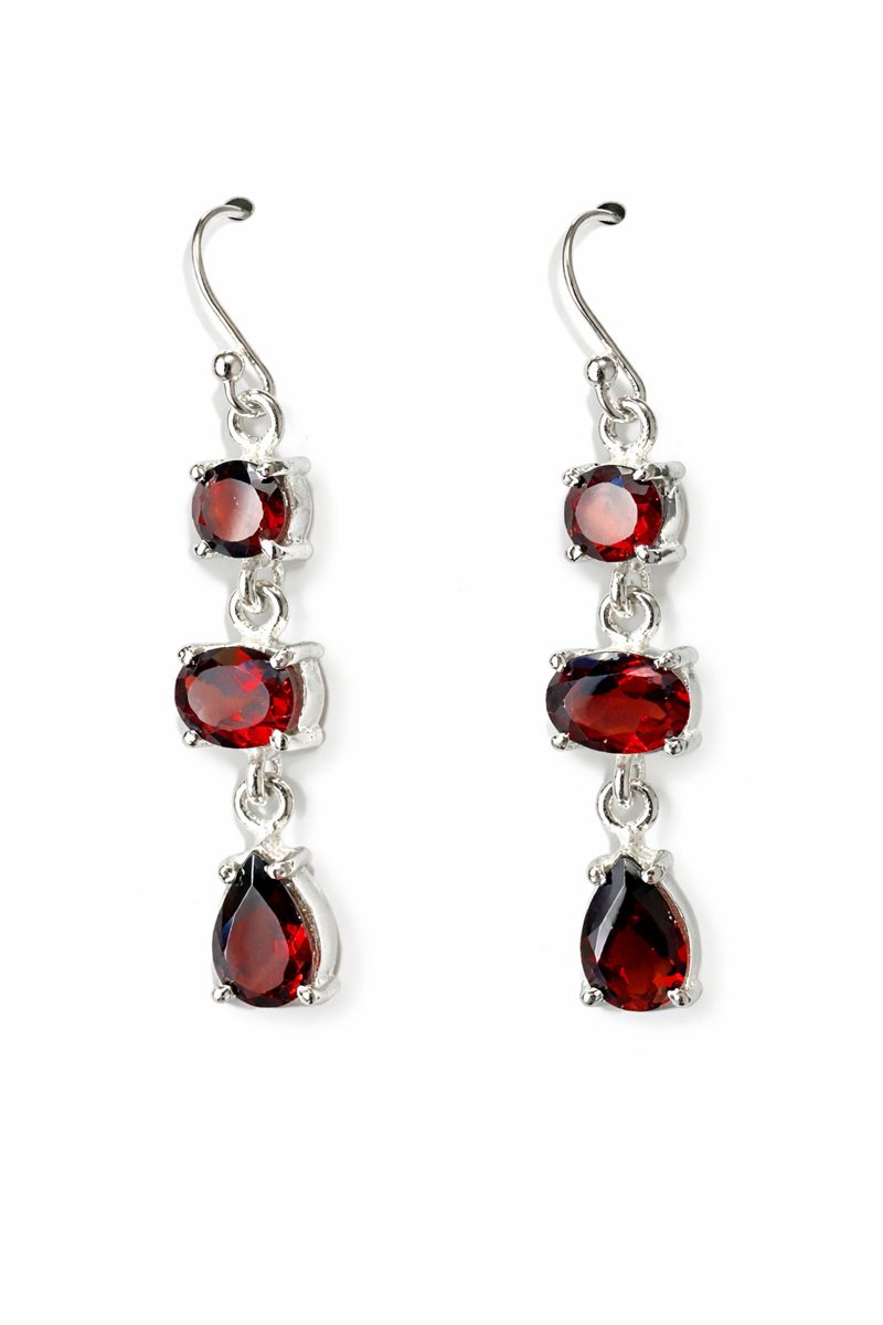 Sterling Silver Triple Garnet Dangle Earrings