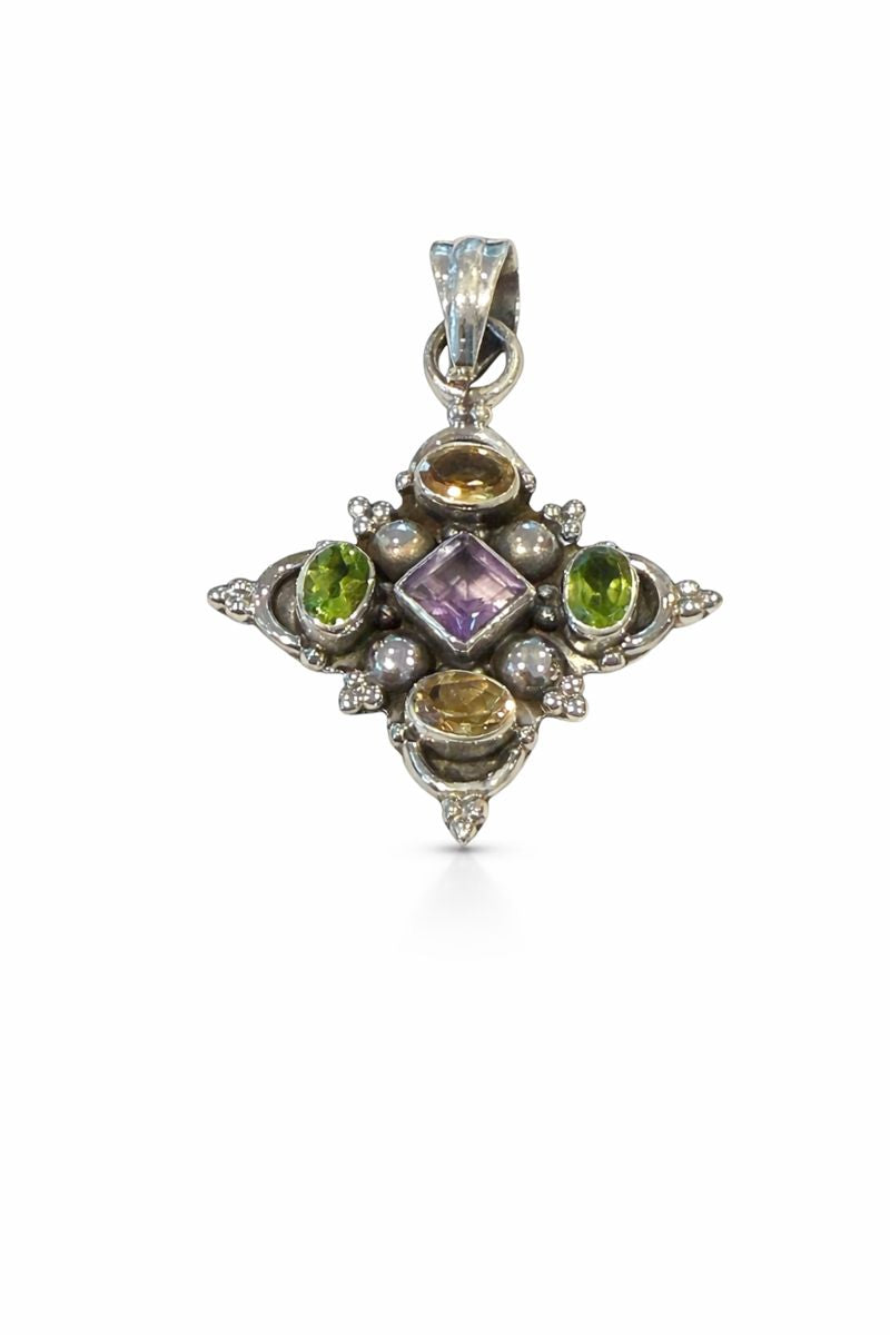 Sterling Silver Citrine, Peridot and Amethyst Cross Pendant