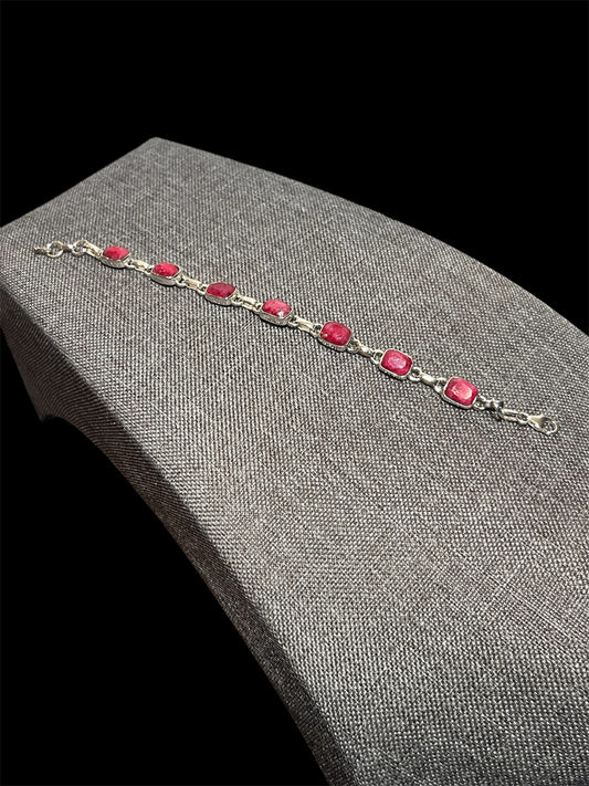 Sterling Silver Tennis Bracelet With Natural Ruby Adjustable