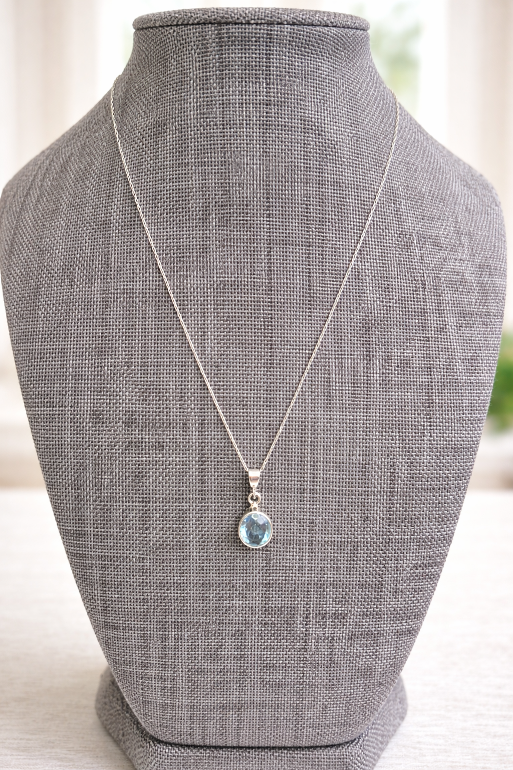 Sterling Silver Blue Topaz Pendant Necklace