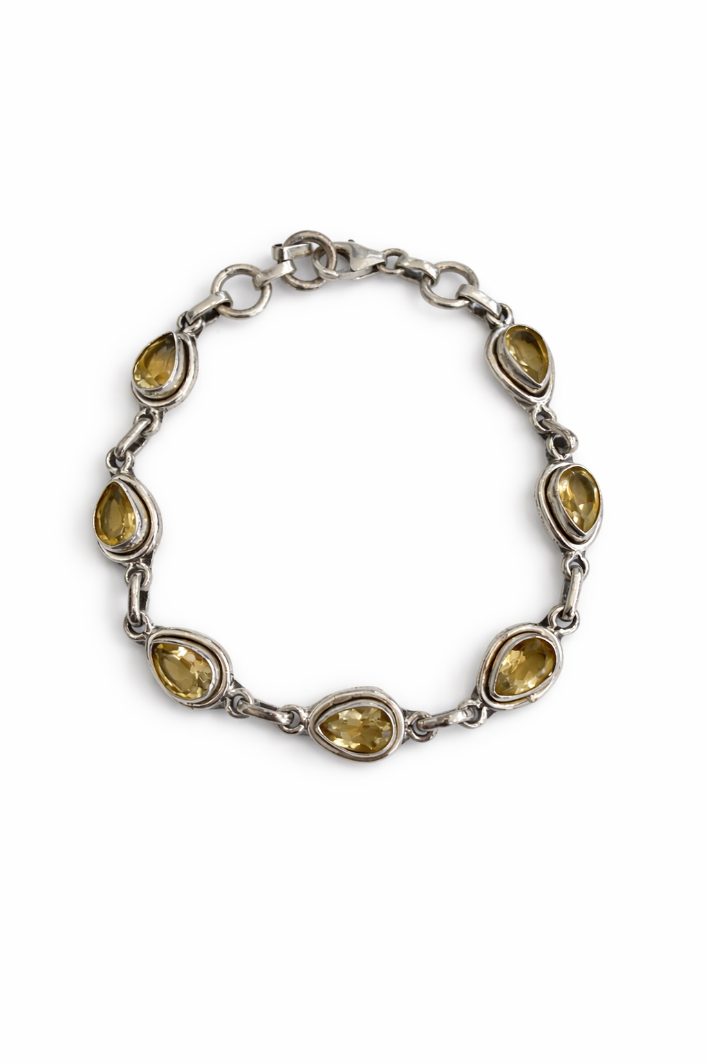 Sterling Silver Tennis Bracelet With Yellow Citrine Adjustable