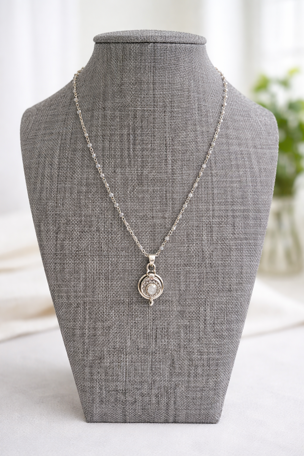 Sterling Silver Labradorite Necklace and Moonstone Poison Pendant Locket