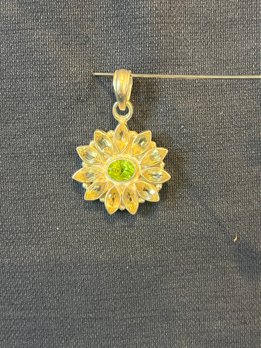 Sterling Silver Peridot And Citrine Flower Pendant