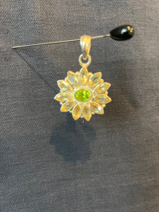 Sterling Silver Peridot And Citrine Flower Pendant