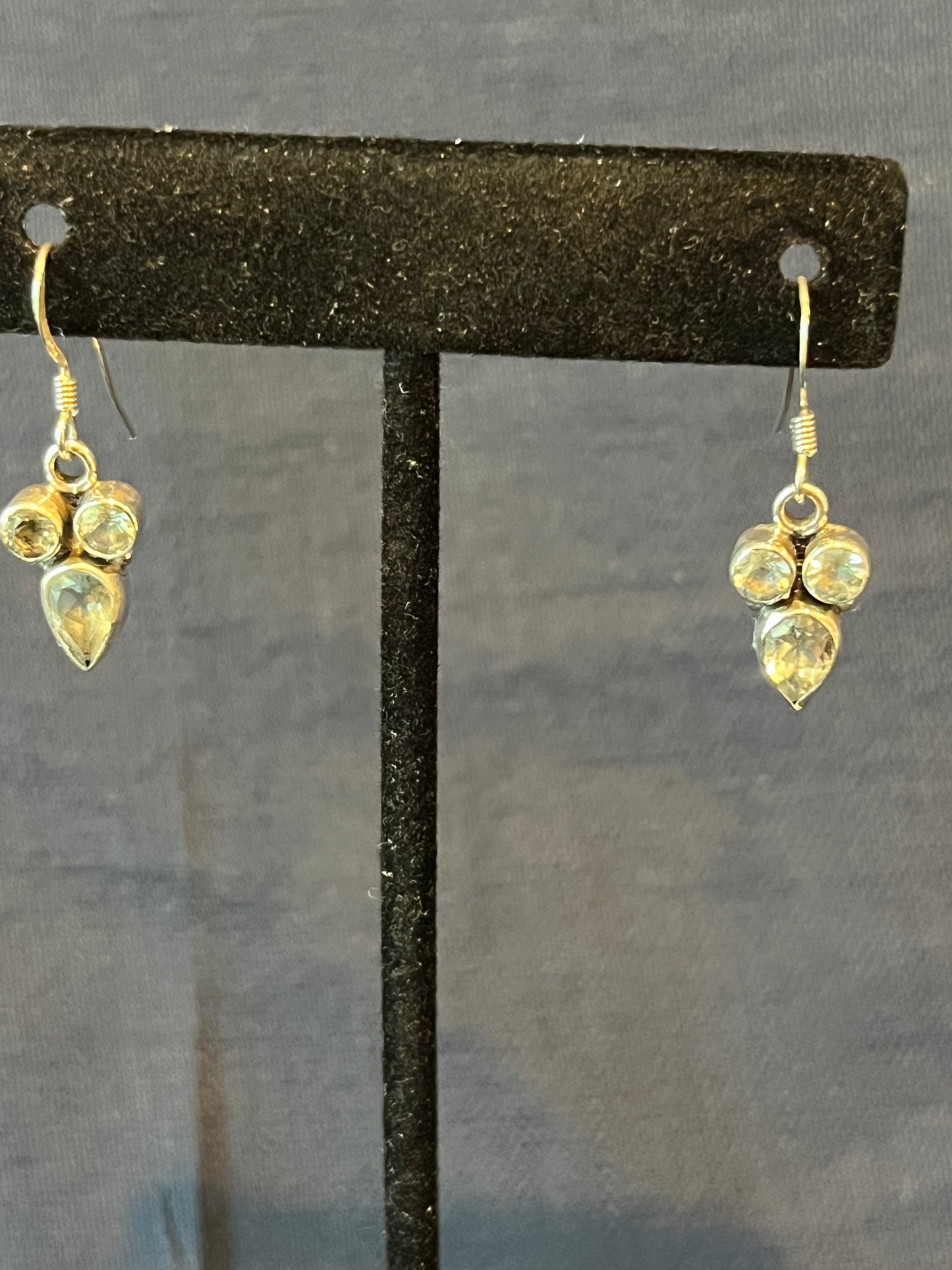 Sterling Silver Triple Blue Topaz Dangle Earrings
