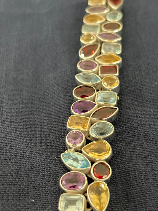 Sterling Silver Bracelet With Blue Topaz, Garnet, Citrine, Amethyst New