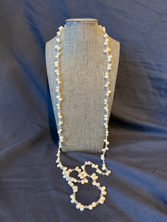 44" Pearl Necklace With Crystal Quartz New