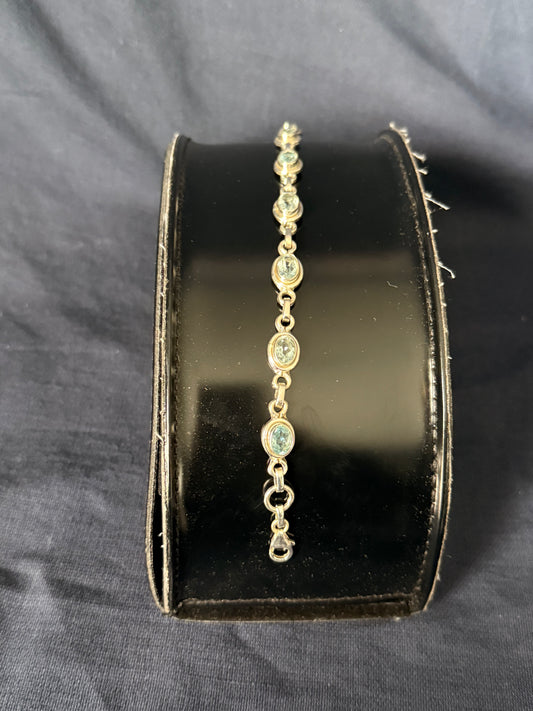 Sterling Silver Tennis Bracelet With Blue Topaz Adjustable