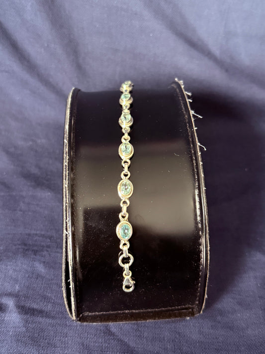 Sterling Silver Tennis Bracelet With Blue Topaz Adjustable