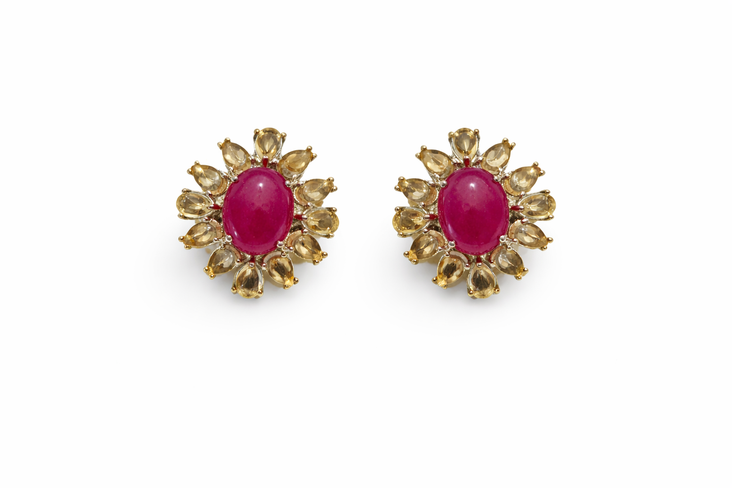Sterling Silver Star Ruby and Citrine Earrings