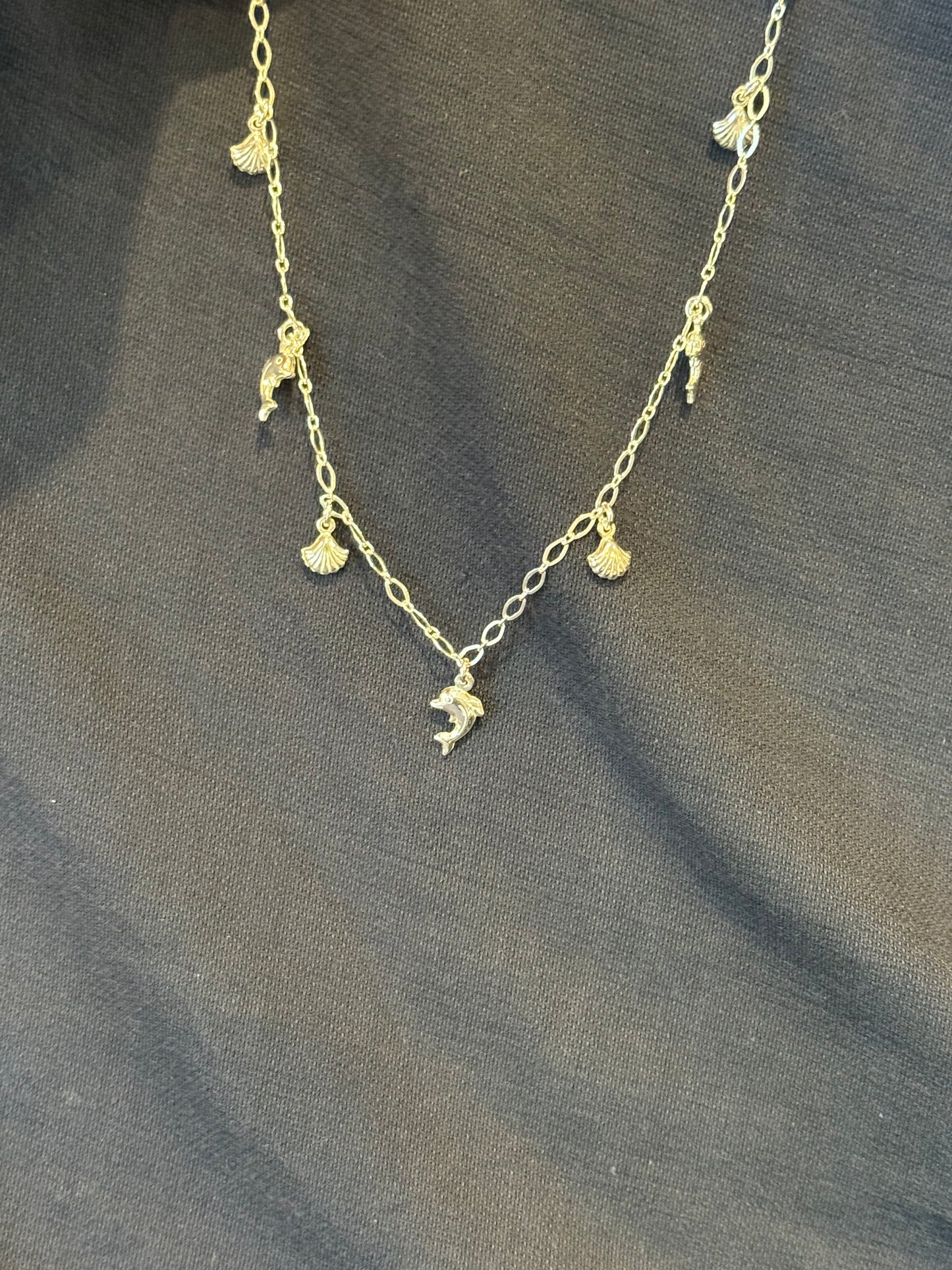Sterling Silver Dolphin And Shell Bell Anklet