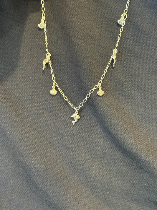 Sterling Silver Dolphin And Shell Bell Anklet