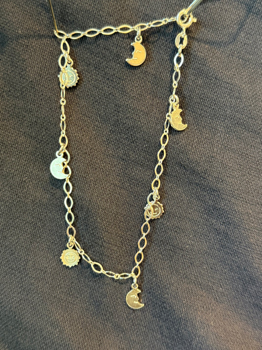 Sterling Silver Moon And Sun Anklet Italy