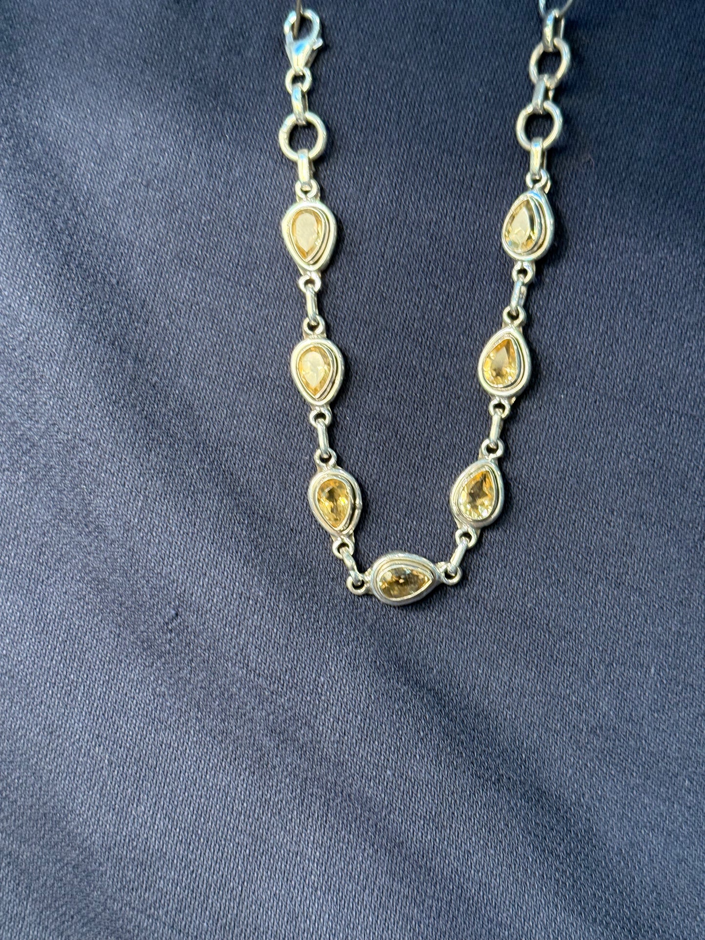 Sterling Silver Tennis Bracelet With Yellow Citrine Adjustable New