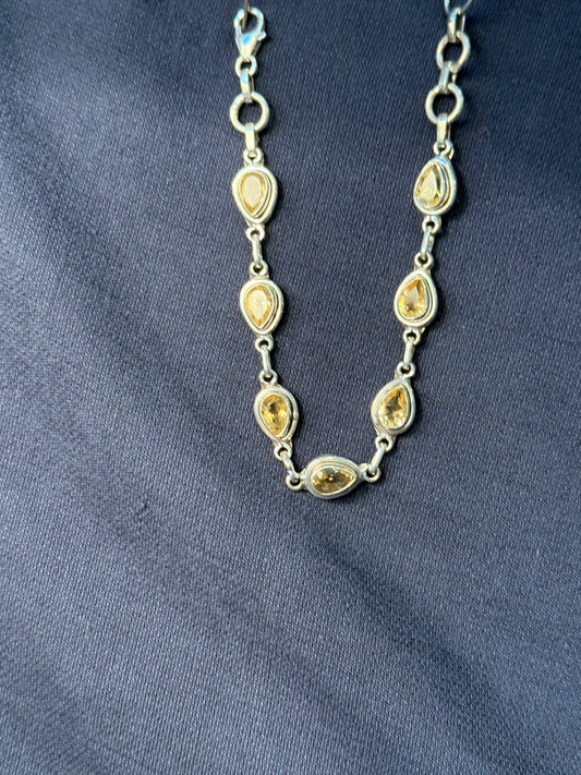 Sterling Silver Tennis Bracelet With Yellow Citrine Adjustable New
