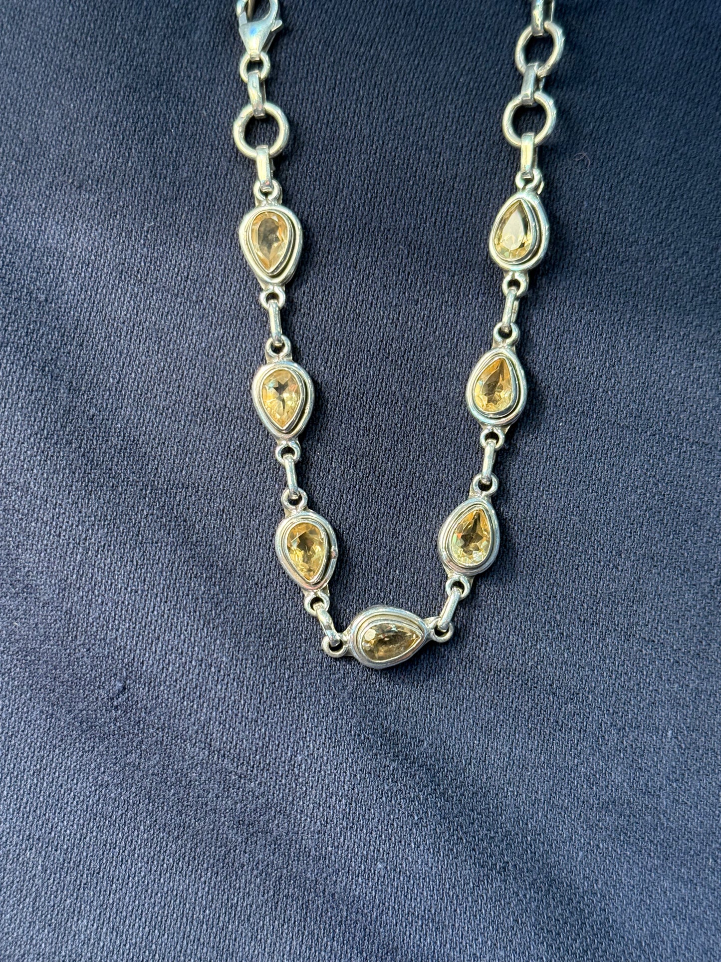 Sterling Silver Tennis Bracelet With Yellow Citrine Adjustable New