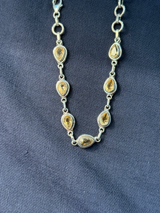 Sterling Silver Tennis Bracelet With Yellow Citrine Adjustable New