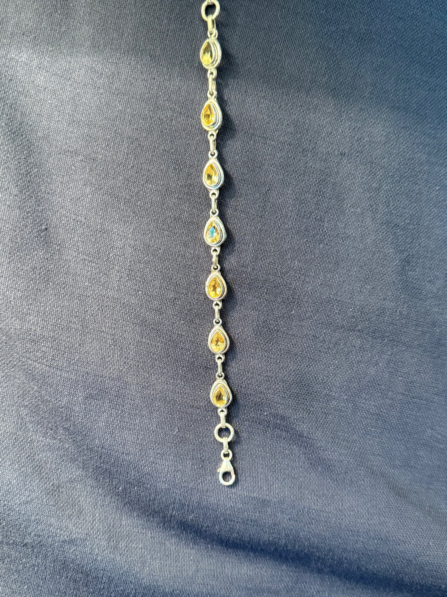 Sterling Silver Tennis Bracelet With Yellow Citrine Adjustable New